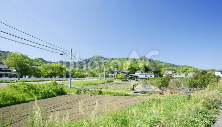春の田園風景-05 景色,風景,山の写真素材