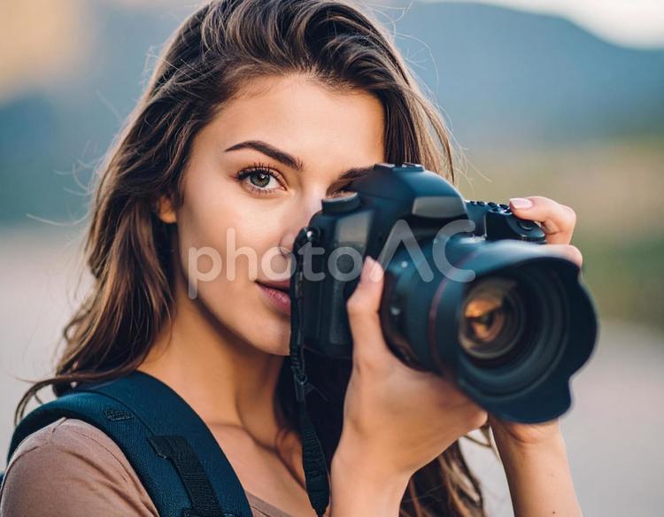 春の風景を撮影するカメラ女子 カメラ女子,女性,写真の写真素材