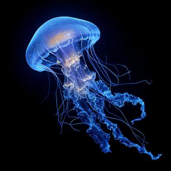 宇宙のような黒バックとクラゲ 宇宙のような黒バックとクラゲの写真