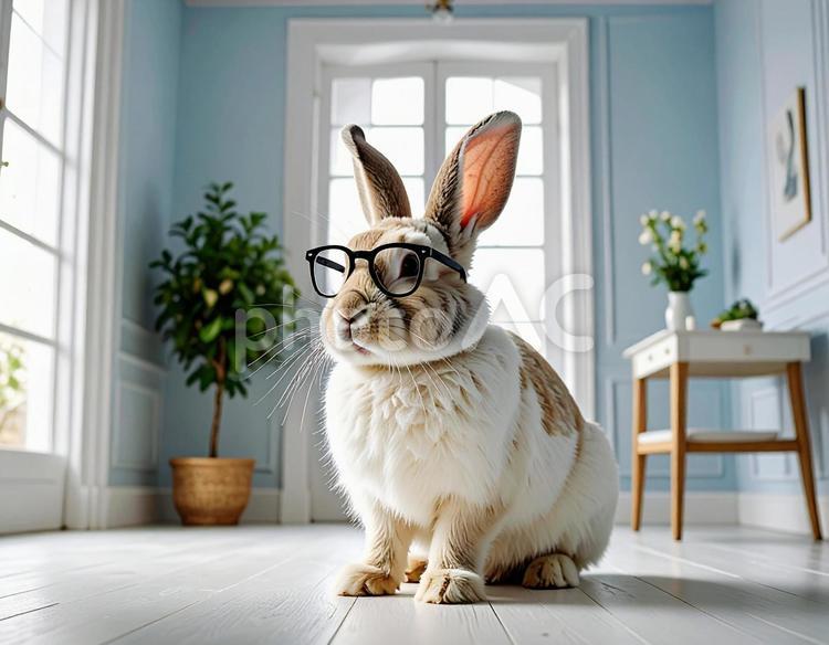 メガネをかけているうさぎ うさぎ,動物,かわいいの写真素材