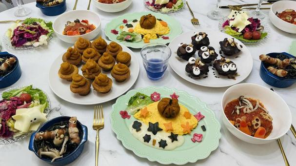 ハロウィンパーティーの家ごはん かぼちゃ,料理,ハロウィーンの写真素材