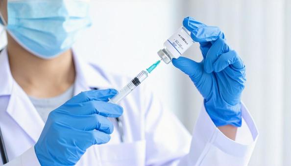 医師が注射器に薬品を充填している様子 医師が注射器に薬品を充填している様子の写真