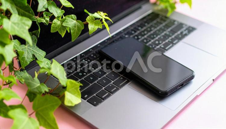 スマートフォンとノートパソコン　アイビー スマートフォン,ノートパソコン,ビジネスの写真素材
