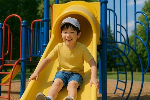 公園の遊具で遊ぶ笑顔の子供・元気なキッズ 公園の遊具で遊ぶ笑顔の子供・元気なキッズの写真
