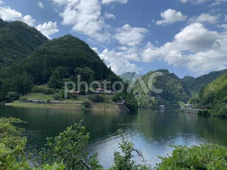 のどかな湖のほとり 湖面,湖,山の写真素材
