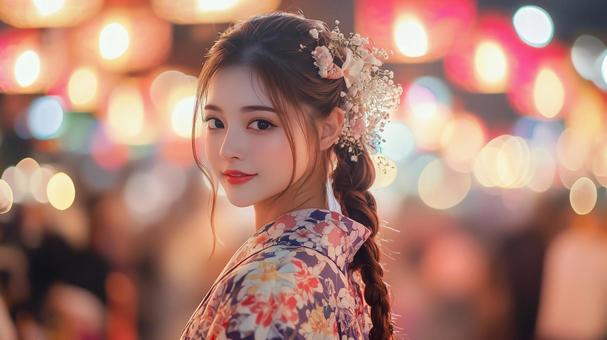 浴衣の女性、ヘアアレンジの写真