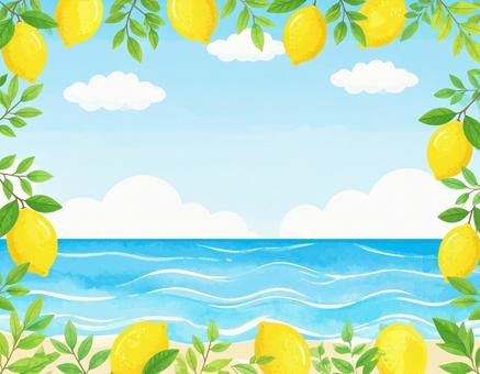 レモンと海と空の夏のフレームの写真
