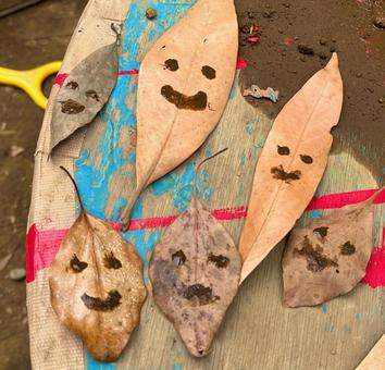 にこにこ落ち葉 笑顔,落ち葉,枯れ葉の写真素材