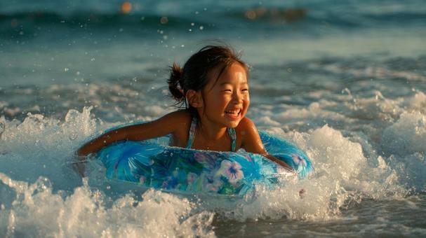 弾ける笑顔、真夏の水あそび 弾ける笑顔、真夏の水あそびの写真