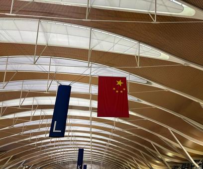 上海浦東空港の中国国旗 上海浦東空港の中国国旗 上海空港,中国国旗,天井の写真素材