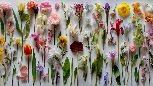 カラフルな花の背景素材、白背景 カラフルな花の背景素材、白背景の写真