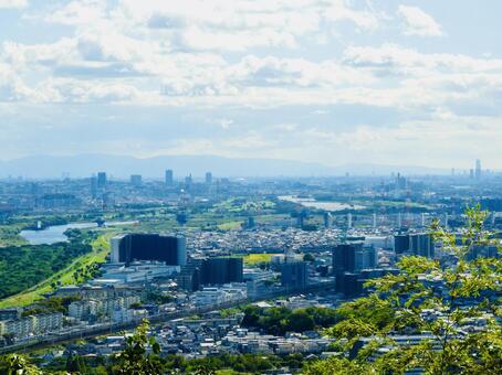 天王山中腹から望む大阪平野北東部の景観3 天王山,大阪平野,島本町の写真素材