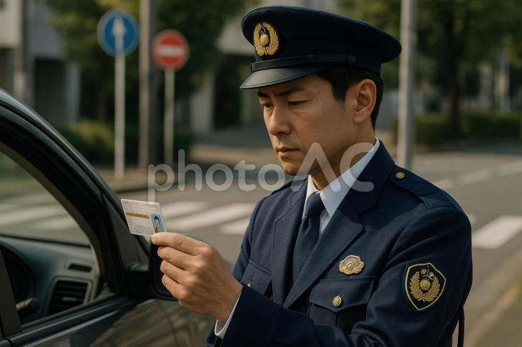 運転免許証を確認する警察官 警察官,運転免許証,確認の写真素材