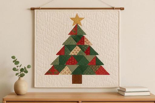 クリスマスツリー柄のキルトタペストリーの写真
