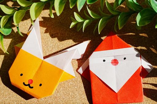 サンタとトナカイ 折り紙,おりがみ,小物の写真素材