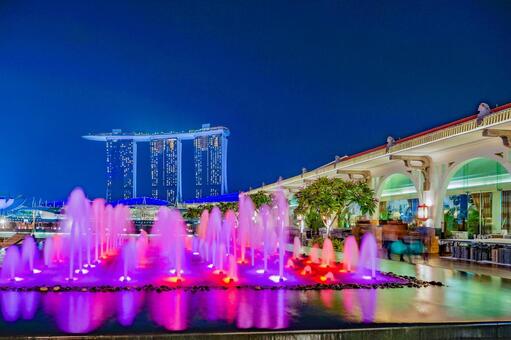 シンガポール夜の光の噴水 夜景,噴水,ピンクの写真素材