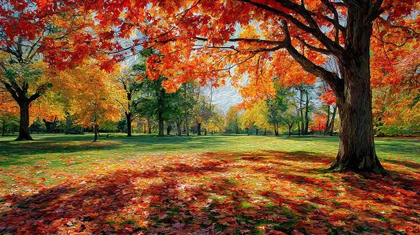 秋の光と落ち葉が敷き詰めたの写真