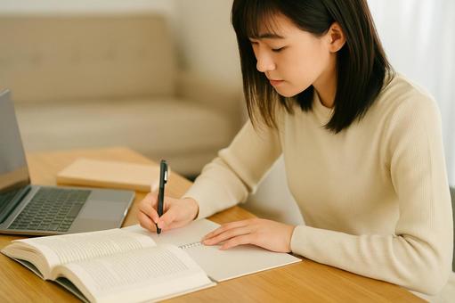 勉強に集中する学生の手元 勉強に集中する学生の手元の写真