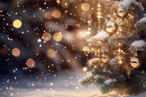 雪の中で輝くクリスマスツリー 雪の中で輝くクリスマスツリーの写真