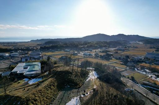Aerial view of Himi Yanagida Nunoyama Tomb in winter, JPG