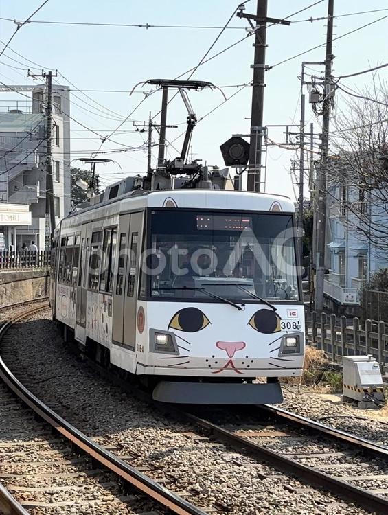 東急世田谷線の幸福の招き猫電車 世田谷線,東急,東急電鉄の写真素材