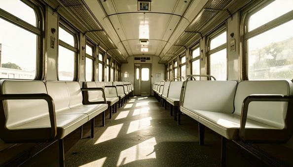 老朽化したバスや電車の車内 老朽化したバスや電車の車内の写真