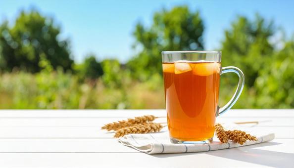 麦茶 夏 ガラスのコップ 氷入り 麦茶 夏 ガラスのコップ 氷入りの写真