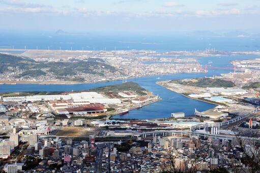 皿倉山頂より福岡県北九州市内を展望 風景,福岡県,北九州市の写真素材