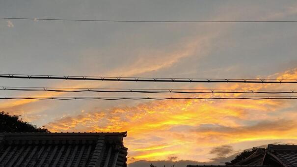 金色に見える夕焼けの写真