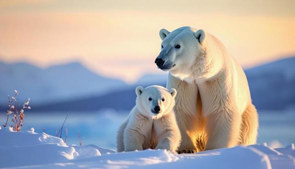 白クマの親子 白クマの親子の写真