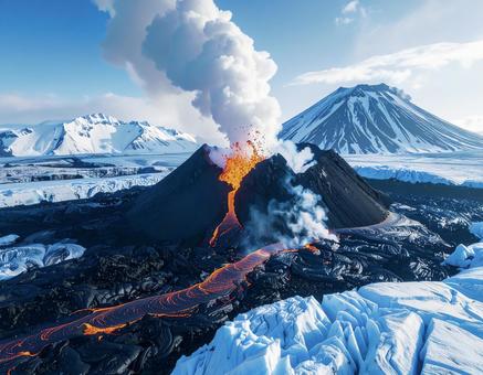噴火 火山 雪 大地 自然 災害 噴火 火山 雪 大地 自然 災害の写真