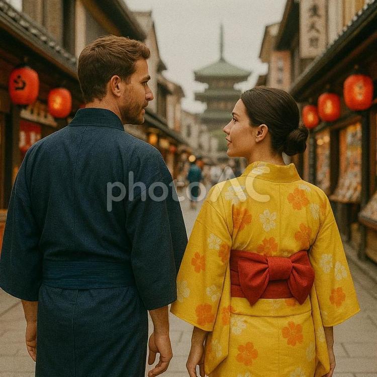 浴衣を着た外国人　夏の観光2 浴衣,外国人,女性の写真素材