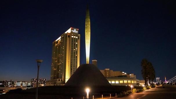 冬のお台場・遊歩道の街明り（東京都） 冬,ライトアップ,お台場の写真素材