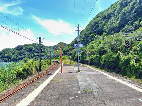Photo, railway, unmanned station, sunny day, 