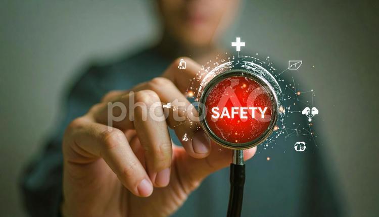 安全な医療　SAFETYと書かれた聴診器 聴診器,安全,クリニックの写真素材
