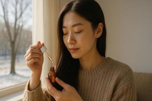 美容オイルを使う女性の写真