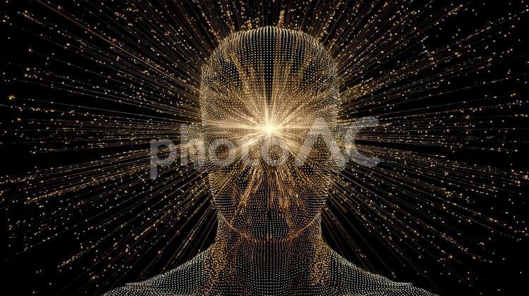 脳のエネルギー表現 頭部,人間,aiの写真素材