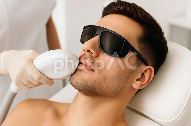 レーザーでメンズヒゲ脱毛・美容クリニック メンズ脱毛,ヒゲ脱毛,レーザー脱毛の写真素材