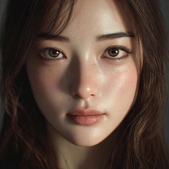 透明感のある肌を持つアジア人女性の顔 透明感のある肌を持つアジア人女性の顔の写真