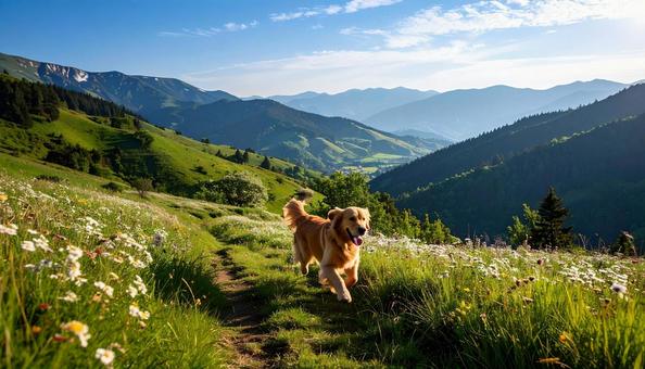 走ってくるゴールデンレトリバー 走ってくるゴールデンレトリバーの写真