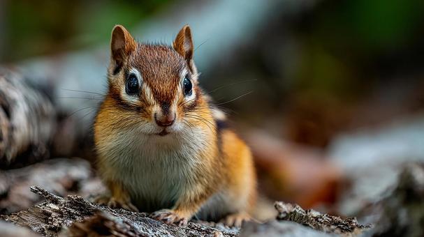 幹の上で周囲を警戒するシマリス 幹の上で周囲を警戒するシマリスの写真