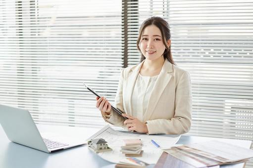 Asian female architect standing at a design office, architects, designer, asian, JPG