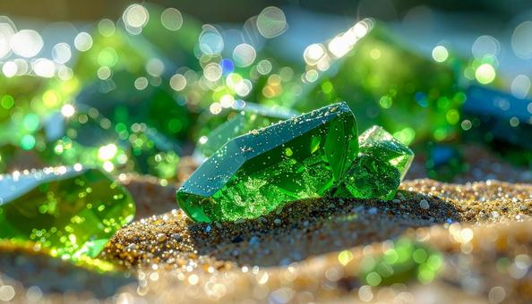 光に照らされる砂浜のペリドット 光に照らされる砂浜のペリドットの写真