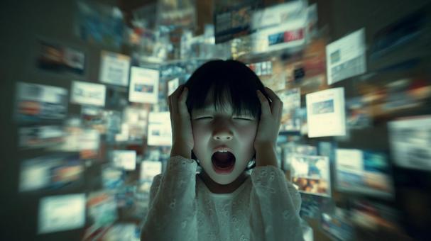 インターネットの情報に苦しむ女の子 インターネットの情報に苦しむ女の子の写真