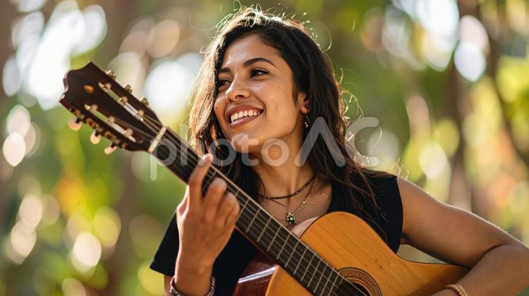 楽器を演奏する女性_ギター2 女性,若い,楽器の写真素材