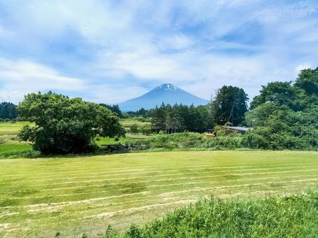 御殿場線車窓から富士山と御殿場市の田園 御殿場線車窓から富士山と御殿場市の田園の写真