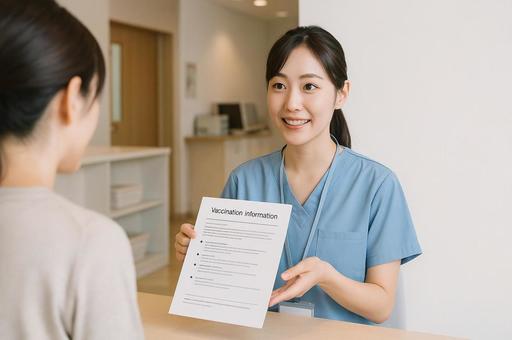 予防接種の受付・説明をする保健師の写真