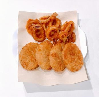 Croquettes and fried squid, JPG Croquettes and fried squid, JPG