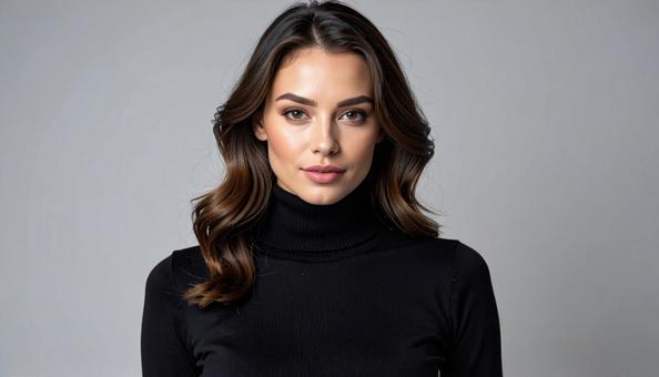 黒色のタートルネックを着た女性 黒色のタートルネックを着た女性の写真