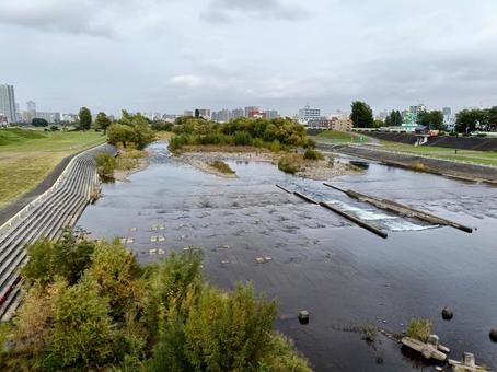 豊平川 川,河川,一級河川の写真素材